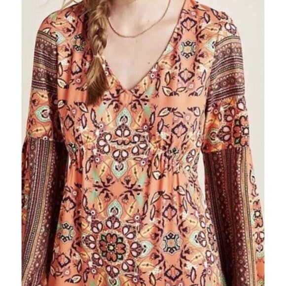 Farm Rio Sz S Dress Anthropologie Clarabella Maxi Folk Boho Long Sleeve New NWT - Picture 3 of 7